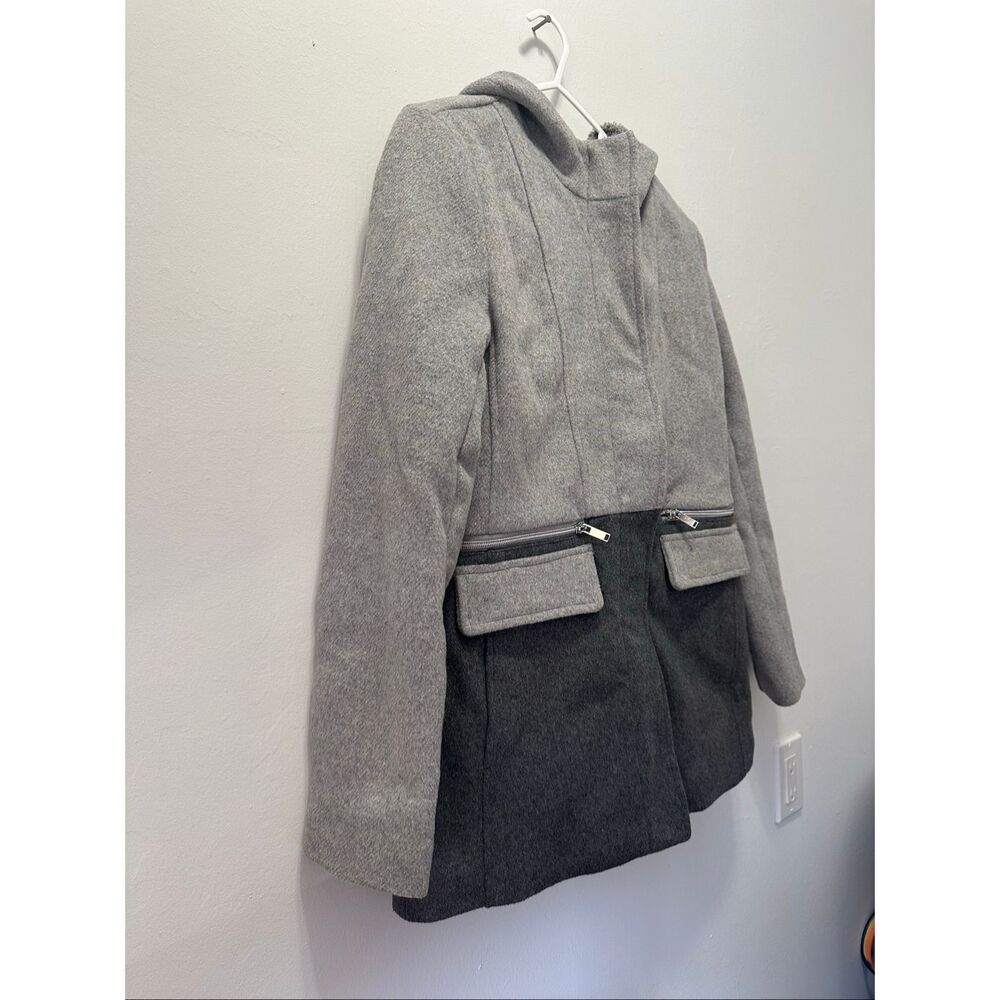 New York & Company Small Wool Blend Color Block Hooded Coat Gray Winter Jacket C - Picture 4 of 14
